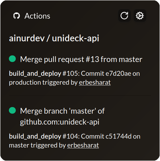 Github Actions widget preview