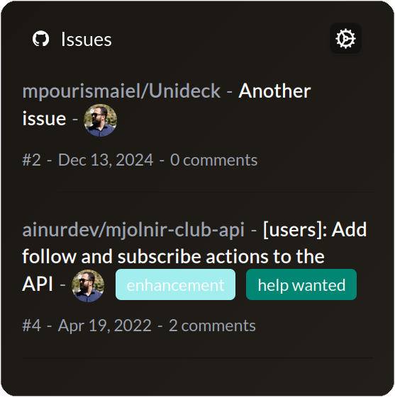 Github Issues widget preview