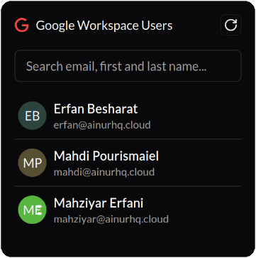 Google Workspace Users widget preview