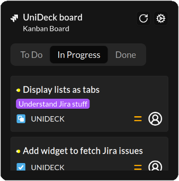 Jira Issues widget preview